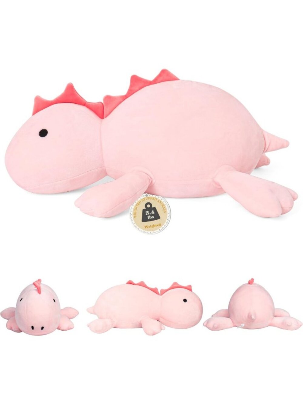 22" Pink Dinosaur Weighted Plush Toy - Soft, Cuddly Stuffed Animal for Kids